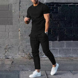 Men's Tracksuit Casual O Neck Short-sleeved Pullover T-shirt&Trousers Set for Men Streetwear Cotton Two-piece Men's Clothing aidase-shop