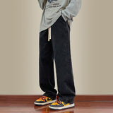 Vintage Drawstring Men Jeans High Street Fashion Design Straight Denim Pants Hip Hop Male Casual Trousers aidase-shop