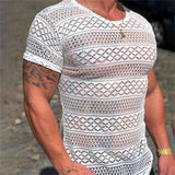 Aidase T Shirt Men Lace Hollow Out Short Sleeve Shirts Summer Mens Clothing Best Seller Men's Casual Round Neck Slim Fit Tshirt Tops aidase-shop