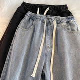 Summer hip hop Jeans Men's Straight Loose High Street trousers Versatile Casual Drop Feel simple Wide Leg denim Pants aidase-shop