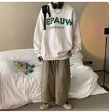 Japanese new style round neck sweater men's handsome lazy style loose couple warm clothes long-sleeved letter sweater aidase-shop