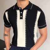 New Fashion Streetwear Men's Vintage Patchwork Contrast Color Polo Shirts Men Casual Loose Short Sleeve Lapel Buttoned Pullovers aidase-shop