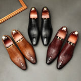 Mens Wedding Oxford Shoes Black Blue Genuine Leather Flat Dress Shoes Crocodile Pattern Summer Business Formal Loafers aidase-shop
