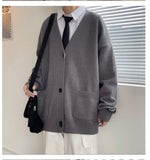 Aidase  Cardigan Men College Knitwear Basic Autumn Loose Trendy Handsome All-match Leisure Plus Size Pockets Simple Pure Color Harajuku aidase-shop