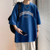 Summer New Casual Letter Printing T-shirt Mens Suede Loose Fitting Tops Japanese Style Trend Y2k Male Tees Short Sleeve aidase-shop