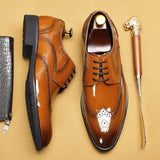 New Brock Men's Shoes Anti-Slip Derby Shoes High-end Carved  Handmade Leather Patent Shoes Party Formal Business aidase-shop