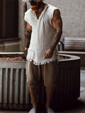 Aidase Vintage Solid Color Cotton Tops Men Casual Sleeveless V-Neck Loose Tank Tops  Summer Mens Clothing Fashion Vest Streetwear aidase-shop