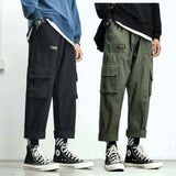 Aidase Autumn Overalls Pants for Men Military Straight Loose Multi-pocket Japanese Sweatpants 2020 Nine-point Casual Fashion Streetwear aidase-shop