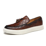 New Black Men's Vulcanize Shoes Brown Slip-On Sneakers Tassels Handmade Men Shoes Free Shipping Size 38-45 aidase-shop