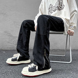 High Street Straight Black Men's Jeans America y2k Fashion Design Hip Hop Male Denim Pants Zipper Casual Trousers aidase-shop