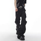 New Trendy Pleated Patchwork Men's Suit Pants Metal Button Fashion Personalized Wide Leg Trousers High Street aidase-shop