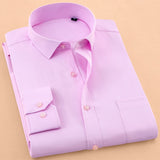 Men's Long Sleeve Standard-fit Solid Basic Dress Shirt Formal Business Work Classic Office Plaid Striped Smart Casual Shirts aidase-shop
