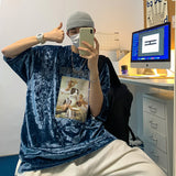 Y2K Hip Hop Graphic Tees Men Streetwear Blue Top White Men's Short Sleeve T-shirt Summer Cat T-shirt Cool Korean Vintage aidase-shop