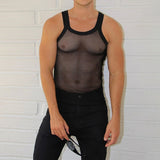 Nightclub Sexy Transparent Mesh Tank Tops Men Streetwear Fashion Slim Straps Sleeveless Vest Summer Mens See Through Camisoles aidase-shop