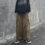 Aidase  Big Pocket Cargo Pants Men's Casual Solid Color Straight Pants Baggy Wide-leg Ankle-length Pants Men Elastic Waist  cargo Pants aidase-shop