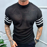 Fashion Patchwork Short Sleeve Men's Knit Tops Spring Summer Casual Crew Neck Pullover Tee Men Clothing T Shirt Streetwear aidase-shop