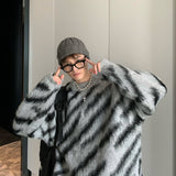 Zebra Sweater Men Autumn Winter Mohair Long Sleeve Round Neck New Korean Fashion Casual Male Tops Contrast aidase-shop
