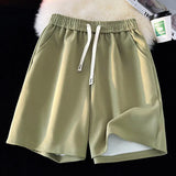 Summer New Basic Solid Straight Split Shorts Korean Vesion Trend Loose Casual Short Pants Unisex Streetwear Elastic Waist aidase-shop