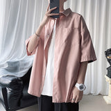 Oversize Solid Color Men Shirt Short Sleeve Pockets Summer Blouses Classic Tops Fashion Korean Clothing Male Cardigan aidase-shop