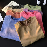 Quality Oversized Acid Washed T Shirt Women Vintage T-shirts Streetwear Mineral Wash Tee Shirts Girl Loose Luxury Brand Tops aidase-shop