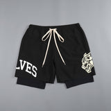 New Street Fashion Shorts Men's 2 in 1 Double Layer Cotton Casual Style Fitness Jogging Workout Men's Gym Black Sport Short aidase-shop