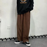 Aidase Men's Korean Style Retro Trend Sweatpants Corduroy Fabric Solid Color Straight Casual Pants Loose Brown Color Trousers