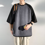 Summer New Baggy Short Sleeved Suede Men's T-shirt  Versatile Color Matching Casual Tshirt Tops Male Trend Y2k Tees aidase-shop