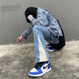 High Street New Wash Speckled Ink Spliced Jeans, Personalized Straight Loose Micro Flared Long Jeans aidase-shop