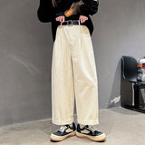 Cotton Oversized Casual Pants Men Fashion Loose Wide Leg Pants Men Japanese Streetwear Hip Hop Straight Pants Mens Trousers aidase-shop