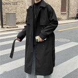Aidase Men Design Pockets Solid Double Breasted Oversize Leisure Teens Long Coats Sashes Stylish Outwear Hombre Korean Style BF aidase-shop