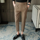 Aidase   2022 Brand Clothing Men Spring Stylecasual Nine Cent Trousers/Male Slim Fit High-Grade Pure Cotton Stripe Suit Pants Black Beige aidase-shop