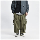 Multi Pocket Cargo Pants Mens Work Pants Safari Style Casual Wide Leg Pants Men Solid Color Baggy Trousers aidase-shop