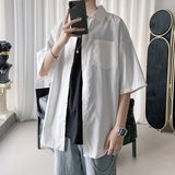 Oversize Solid Color Men Shirt Short Sleeve Pockets Summer Blouses Classic Tops Fashion Korean Clothing Male Cardigan aidase-shop