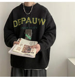 Japanese new style round neck sweater men's handsome lazy style loose couple warm clothes long-sleeved letter sweater aidase-shop