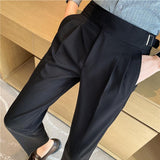 Aidase  British Style Men High Waist Casual Dress Pant Men Belt Design Slim Trousers Formal Office Social Wedding Party Dress Suit Pants aidase-shop