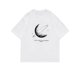 Simple Stroke Moon Graphic Men Tshirt Oversize Letter Print Short Sleeve T-shirt Cotton Male Streetwear Unisex Basic Tops aidase-shop