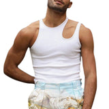 Summer Casual Mens Cut Out Tank Tops Fashion Solid Color Sleeveless T-shirt Hollow Tank Tops Blouse Sexy Man Irregular Tees Tops aidase-shop