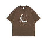 Simple Stroke Moon Graphic Men Tshirt Oversize Letter Print Short Sleeve T-shirt Cotton Male Streetwear Unisex Basic Tops aidase-shop