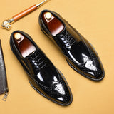 New Brock Men's Shoes Anti-Slip Derby Shoes High-end Carved  Handmade Leather Patent Shoes Party Formal Business aidase-shop