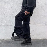 Hip Hop Jeans Men Fashion Pocket Blue/Black Baggy Jeans Mens Streetwear Loose Hip Hop Straight Cargo Denim Pants Mens Trousers aidase-shop