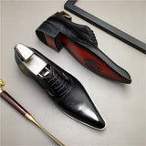 New Genuine Leather Men Dress Shoes Fashion Brogue Fashion Wedding Pointed Toe Lace Up Business Shoes Formal Black Party Shoe aidase-shop