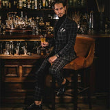 Black Plaid Men Suit 2 Pieces New Fashion Tailor-Made Blazer Pants Single Breasted Wedding Groom Work Wear Causal Tailored aidase-shop