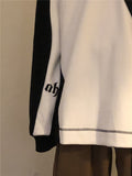 Autumn Lapel Long-sleeved Sweatshirt Men Loose American Retro Preppy Half Zip Top Goth Letter Black White Contrast Top aidase-shop