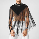 Fashion Irregular Tank Tops Men Vests Tassel Patchwork Turtleneck Sleeveless Streetwear Casual Sexy Cloak Ponchos aidase-shop