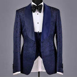 Men's Suit 3 Pieces Jacquard Blazer Vest Black Pants One Button Sheer Satin Lapel Business Wedding Groom Tailored Costume Homme aidase-shop
