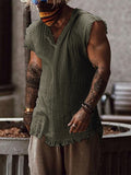 Aidase Vintage Solid Color Cotton Tops Men Casual Sleeveless V-Neck Loose Tank Tops  Summer Mens Clothing Fashion Vest Streetwear aidase-shop