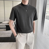 Summer Cotton Short-sleeved T-shirt Men Slim Fashion Stand-up Collar T Shirt Men Korean 7 Colors Casual Tshirt Mens Top M-3XL aidase-shop