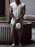 Aidase Vintage Solid Color Cotton Tops Men Casual Sleeveless V-Neck Loose Tank Tops  Summer Mens Clothing Fashion Vest Streetwear aidase-shop