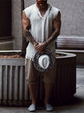 Aidase Vintage Solid Color Cotton Tops Men Casual Sleeveless V-Neck Loose Tank Tops  Summer Mens Clothing Fashion Vest Streetwear aidase-shop