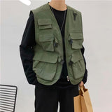 EBAIHUI Men Tooling Vest Men Streetwear Cargo Vest Hip Hop Sleeveless Jacket Gilet Military Multi-Pocket Outdoors Coat Fashion aidase-shop